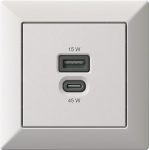 Uppidi paigaldatav USB-laadimisjaam, USB-C 45 W + USB-A 15 W laadija, mattvalge