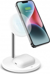 SBS 2 in 1 traadita laadimisjaam, 15W kiirlaadimine, MagSafe automaatne tuvastuss&uuml;steem (ADS), minimalistlik disain, magnetiline laadija iPhone'ile, Airpodidele, Samsungile, nutitelefonile, valge