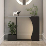 Moderner Konsolentisch Marmor-Optik, Schmaler Flurtisch, Sofatisch Landhausstil f&uuml;r Wohnzimmer, Langer schmaler Eingangstisch & Pflanzenst&auml;nder, Akzentm&ouml;bel