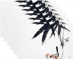 Stoff-Tischsets, waschbare Tischsets f&uuml;r Esstisch, 6er-Set,Kunst Bambusvogel im chinesischen Stil
