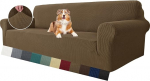 Toolikatted elutuppa, Super Stretch Jacquard toolikate koos koera k&auml;etoega, 1-osaline diivanipesu (Marrone, 4 koht)