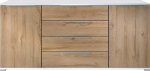 Vladon Linio V2 Sideboard, kaasaegne kapp 2 ukse ja 4 sahtliga, matt valge / naturaalne tamm, 166,5 x 72,5 x 35 cm (B x K x S), k&uuml;lgkapp, Sideboard, p&uuml;stkapp, seisev kapp.