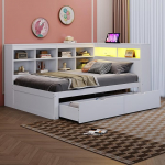 ANIROY diivanvoodi 90 x 200 cm, hoiuvoodi, t&auml;ispuidust diivan, &uuml;heinimesevoodi USB ja LED-iga, diivanvoodi p&auml;evavoodi hoiukappidega, multifunktsionaalne &uuml;heinimesevoodi riiulitega ja hoiuruumiga