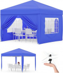 Kokkupandav Gazebo 3 x 3 m veekindel stall 4 k&uuml;lgseinaga - Pop Up Gazebo Foldable valmistatud 420D Oxfordist, UV kaitse 50+, 3-suunaline reguleeritav k&otilde;rgus, peotelk koos kandekotiga aeda ja &otilde;ue sinine