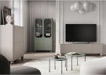 Lomadox Wohnzimmer Set in Kaschmir und gr&uuml;n matt 5-teilig mit Lowboard, Vitrinenschrank, Highboard, 2 Couchtische, Kugelf&uuml;&szlig;e, Metallbeine, grifflos Push-to-Open