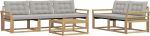 Outdoor-Sofa Set 6-TLG. aus Akazienholz - Gartenlounge mit Tisch und Polstern, Modulare Gartenm&ouml;bel f&uuml;r Terrasse und Garten, 79 x 79 x 37 cm Tischma&szlig;, Wei&szlig; und Hellgrau