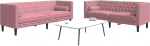3-TLG. Chesterfield Diivan Set rosa Samt mit Nackenrollen, Chesterfield Sofagarnitur rosa Samt, Diivan Set mit Nackenrollen