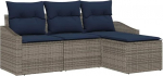 vidaXL Diivan Set mit Kissen 4 pcs Grau und Marineblau Poly-Rattan, Garten-Sofa-Set, modernes Design f&uuml;r drau&szlig;en, rechteckig, leicht, langlebig, UV-best&auml;ndig, mit Stauraum