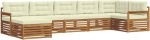 Gartenm&ouml;bel-Set aus Massivholz Akazie, Modulare Lounge-Garnitur f&uuml;r Terrasse und Garten, Outdoor-Sofa mit Sitzkissen, Natur und Creme, 406 x 168,5 x 73 cm