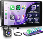 Rimoody Wireless Carplay Autoradio 2 Din mit Android Auto You-Tube Vi-Link Bluetooth FM/RDS DSP EQ, 9 Zoll IPS puuteekraaniga raadio Doppel DIN mit Mirror Link USB/DVR Lenkradsteuerung Tagfahrkamera