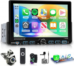 Rimoody Autoradio 1 Din mit Wireless Carplay Android Auto Bluetooth 5.2 FMAM//RDS, 7 Zoll IPS puuteekraaniga raadio Single Din mit IOS/Android Mirror Link EQ/USB/Type C/DVR Lenkradsteuerung Tagfahrkamera