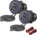 12 V USB-pesa, 75 W, PD ja QC3.0 mootorratta pesa, veekindel, sisseehitatud pesa l&uuml;litiga ja sinise pinge n&auml;idikuga, USB-pesa paigaldus 12-24 V autole, paadile, veoautole, haagissuvilale (2 tk)