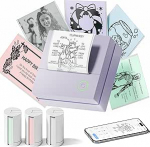 Kleebisprinter, PM290 Mini Printer nutitelefoni jaoks, Bluetooth termoprinter Mini 3 paberirulliga, Mini Printer &otilde;ppem&auml;rkmete, p&auml;evikute, DIY kingituste jaoks - koolikontor, lilla, 1 pakk