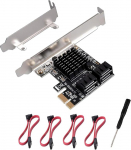 PCIE 1X SATA kaart 4 porti, 4 SATA kaablit ja madala profiiliga klamber, PCIE SATA 3.0 6 Gbps kontroller, PCIE SATA laienduskaart, SATA kontroller, SATA PCIE kaart, Marvell 88SE9215 kiibistikuga