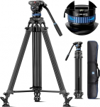 SIRUI Professional Video Tripod with Fluid Head AM-25S, 190 cm Professional Aluminium Tripod for Camcorder Cameras DSLR, Maximum Load 10 kg