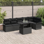 Rantry 7-teiliges Garten Sofa Set mit Kissen Schwarz Poly Rattan Gartenlounge Model3348299