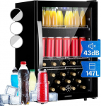 Klarstein Mini Fridge with Glass Door, Mini Fridge for Room, Drinks Fridge Small with Adjustable Shelves, Small Fridge 147 Litres, Indoor/Outdoor Fridge Quiet