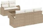 Rantry 6-teiliges Garten-Sofa-Set mit Kissen Beige Poly Rattan Gartenlounge Model3345921