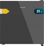 Cecotec Bolero CoolMarket TT 31 Dual Grey Glass E Mini Fridge Energy Efficiency Class E, Table Top Fridge Made of Grey Glass, 49.6 x 47.4 cm, Capacity 31 L, Dual Function, Removable Shelf