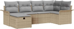 6-teilige Garten Sofa Set mit Kissen Beige Poly Rattan, 2-Sitzer Garten Sofa mit Stauraum & Kissen Beige Poly Rattan Gartenlounge Model3360211