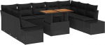 Rantry 10-teiliges Garten-Sofa-Set mit Kissen Schwarz Poly-Rattan Gartenlounge Model3358746