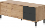 Habitdesign Brooklyn TV Module with 2 Doors and 2 Drawers, Finished in Nodi Oak and Charcoal Grey, Dimensions: 130cm (W) x 47cm (H) x 41cm (D)