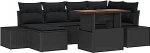 Rantry 7-teiliges Garten-Sofa-Set mit Kissen Schwarz Poly Rattan Gartenlounge Model3358725