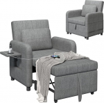 DSNAPE 3-in-1 diivanvoodi, kokkupandav &uuml;hekohaline diivan reguleeritava seljatoega, sisaldab padja ja kokkupandavat kandikut ning USB Type-C &uuml;hendusi, diivanvoodi elutuppa, koju, tuppa, hall