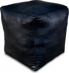 Poufs&Pillows Nelinurkne nahast pouf XL - K&auml;sitsi valmistatud - T&auml;idetud - Ottomani Bean Bag jalahoob (must)