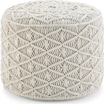 SIMPLIHOME Coates Boho Macrame Natural Cotton Round Pouf for Living Room Bedroom Kids Room