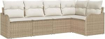 5-teiliges Garten Sofa Set mit Kissen Beige Poly Rattan, 2-Sitzer Garten Sofa mit Stauraum & Kissen Beige Poly Rattan Gartenlounge Model3354370