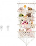 GIOTUK 4-lagiger h&auml;ngender Spielzeug-Aufbewahrungs-Organizer - Beige Pl&uuml;schtier-H&auml;ngematte f&uuml;r Kinder, Baumwollseil-Netz mit Holzperlen, gro&szlig;e Kapazit&auml;t, Kinderzimmer, Stofftierhalter f&uuml;r Schlafzimmer