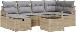 Rantry 7-teiliges Garten Sofa Set mit Kissen Beige Poly Rattan Gartenlounge Model3359189