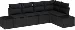Rantry 5-teiliges Garten Sofa Set mit Kissen Schwarz Poly Rattan Gartenlounge Model3355732