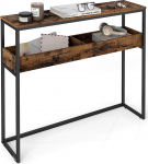 VASAGLE konsoollaud, k&uuml;ljelaud, kitsas koridorilaud, 2 tasandit, pooleldi lahtiste sektsioonidega, 24 x 100 x 80 cm, esikusse, elutuppa, Vintage Brown/Must LNT091K01