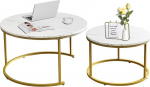 AT-VALY kohvilaud 2stapeldav &uuml;mmargune diivanilaud elutuppa 80 x 46 cm (D) 59,9 x 39,1 cm (kuldne ja valge)