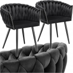 tectake&reg; Velvet Chair Shell Chair with Armrest in Knot Look, Dining Room Chairs, Modern Chair for Living Room, Dining Room, as Kitchen Chairs, for Dressing Table, Dining Chair Set - Black, Set of 2