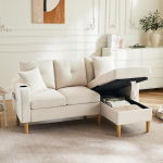 BTM L-kujuline kaasaegne diivan 3-kohaline diivan koos Chaise Longue nurgadiivaniga V&auml;ike hoiuruumiga joogihoidja nurgadiivan elutuppa beež