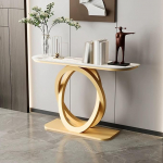 Kaasaegne konsoolne diivanilaud geomeetriliste metalljalgadega Konsoolne diivanilaud vastu seina Hotel Long Porch Cabinet sissep&auml;&auml;suks elutuppa (kuldne, 80 x 35 x 85 cm / 31,5 x 13,8 x 33,5 tolli)