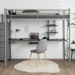 COSTWAY Cabin Bed with Desk, kahe redeliga narivoodi, metallist narivoodi raamistik teismelistele ja t&auml;iskasvanutele (h&otilde;bedane)
