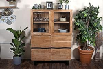 SAM Kyoto I Highboard, massiivne akaatsiapuit ja naturaalv&auml;rvi, k&otilde;rge kapp kahe puidust ja klaasist uksega, liugurraamiga, must, 103 x 45 x 148 cm.