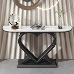 Langer Konsolentisch im Industriestil - Schmaler Sofatisch f&uuml;r den Eingangsbereich mit herzf&ouml;rmigem Metallfu&szlig;, moderne Akzentm&ouml;bel f&uuml;r den Flur f&uuml;r Wohnzimmer und Eingangsbereich, 150 cm (59)