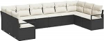 10-teiliges Garten Sofa Set mit Kissen Schwarz Poly Rattan, 2-Sitzer Garten Sofa mit Stauraum & Kissen Schwarz Poly Rattan Gartenlounge Model3355226