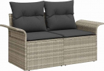 5-teiliges Garten Sofa Set mit Kissen Hellgrau Poly Rattan, 2-Sitzer Garten Sofa mit Stauraum & Kissen Hellgrau Poly Rattan Gartenlounge Model3357015