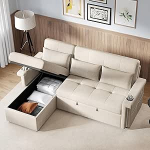 L-f&ouml;rmiges Ecksofa,umwandelbar in EIN Schlafsofa mit Schlaffunktion,LED-Beleuchtung ja USB-Anschl&uuml;ssen, verstellbare R&uuml;ckenlehne mit Kissen und Getr&auml;nkeablage,mit Stauraum (Beige)