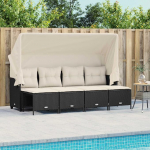 Set Schlafsofa, 5-teiliges Gartenm&ouml;bel-Set mit Kissen aus schwarzem Polyrattan, Sofa f&uuml;r Wohnzimmer, Gartensofa, modernes Sofaset f&uuml;r den Au&szlig;enbereich, M&ouml;bel Modell 3261539