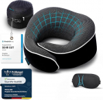 Proglobe Aeroplane Neck Pillow, Travel Pillow, 100% Memory Foam, Orthopaedic Neck Pillow, Ideal for Travel by Plane, Car, Train, with 3D Sleeping Mask, Earplugs, High-Quality Mesh Bag, Black