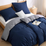 BEDSURE voodipesu 135 x 200 cm Puuvillane 4-osaline voodipesu komplekt Sinine Hall p&ouml;&ouml;rdvoodipesu 135 x 200 cm 2 padjap&uuml;&uuml;ru 80 x 80 cm, &Ouml;ko-Tex kahetooniline pajalapitekk koos t&otilde;mblukuga