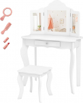 DREAMADE Children's Dressing Table with Stool and Removable Mirror, Princess Dressing Table with Drawer, Children's Dressing Table for Children Girls (White without Lighting)
