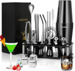 Cocktail Shaker Set, Boston Cocktail Shaker with Stand, 25 Pieces Bar Accessories, Bartender Cocktail Mixer Accessories, 750 ml Stainless Steel Cocktail Shaker Gifts, Cocktail Decoration, Bar Counter